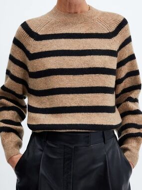 Mango Striped Turtleneck Sweater in Beige and Black